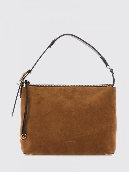 Sac d'épaule Etro en cuir suédé avec anse réglable et logo laminé