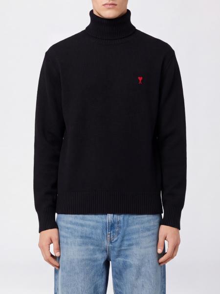 AMI PARIS Turtleneck Jumper in Pure Merino Wool with Embroidered Ami de Cœur Logo