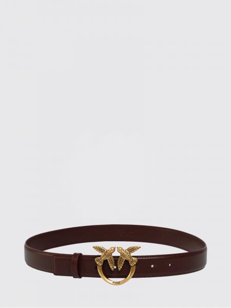 Pinko Leather Belt with Metal Love Birds Logo Buckle