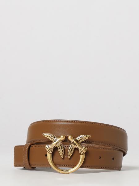 Pinko Leather Belt with Metal Love Birds Logo Buckle