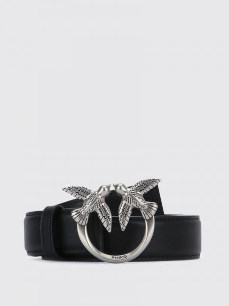 Pinko Leather Belt with Metal Love Birds Logo Buckle