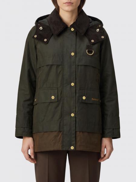 Waxed Cotton Barbour Jacket with Detachable Hood and Velvet Collar