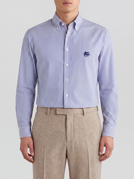 Camisa de rayas Etro de algodón con cuello abotonado y logo Cube