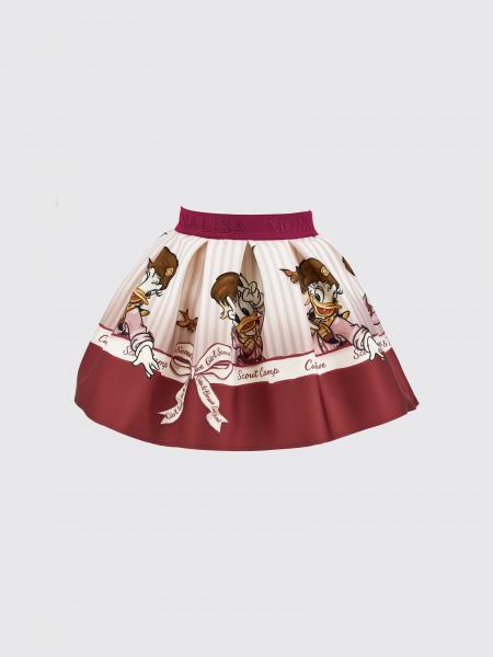 Graphic Print Flared Cotton Mini Skirt Monnalisa for Girls with Logo Waistband