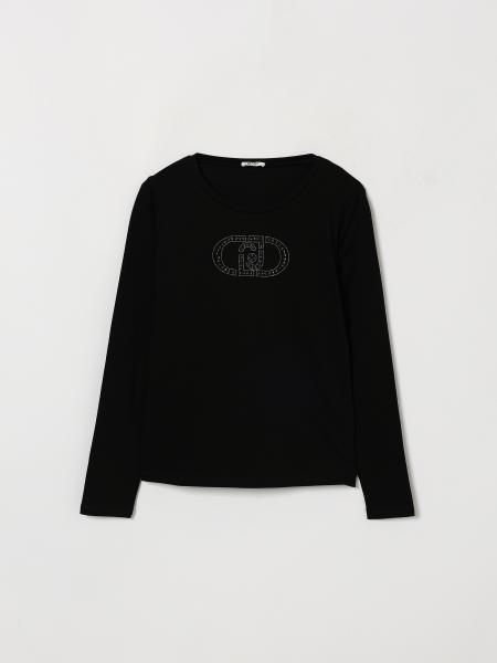 Liu Jo Girl's Long-Sleeved Cotton T-Shirt with Rhinestone Logo