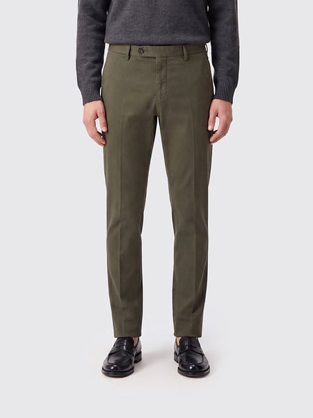 Slim Fit Cotton and Cashmere Chino Trousers PT Torino with Off-Center Closure