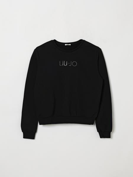 Liu Jo Girls' Cotton Crewneck Sweatshirt with Rhinestone Logo Embroidery