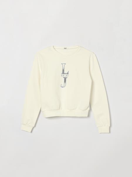 Liu Jo Girls' Cotton Crewneck Sweatshirt with Rhinestone Logo Embroidery