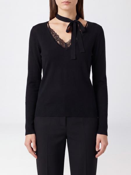 Slim Fit Wool Jumper Pinko with V-Neck and Scarf Tie