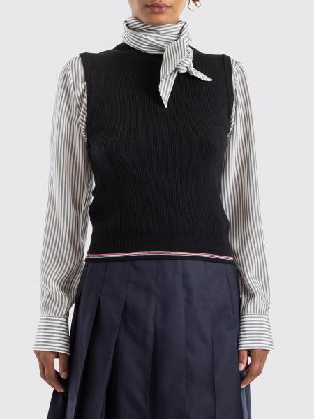 Thom Browne Slim Fit Wool Knit Top with Iconic Contrasting 4-Bar