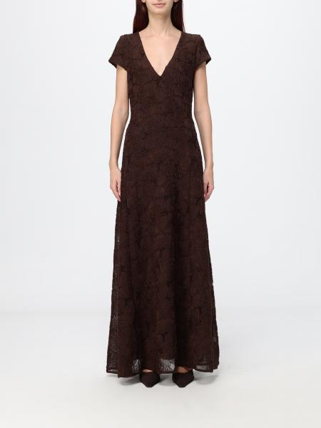 V-Neck Long Evening Gown ROTATE in Mesh with Flared Skirt
