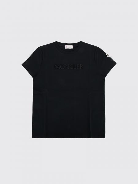 T-shirt a girocollo Moncler da bambino in puro cotone con logo patch applicato