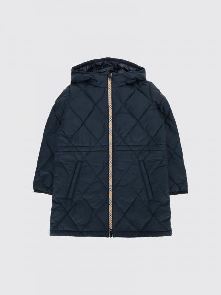 Piumino al ginocchio Burberry da bambino in nylon trapuntato con cappuccio