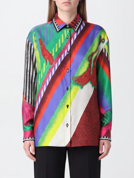 Versace Abstract Print Pure Silk Shirt with Revere Collar