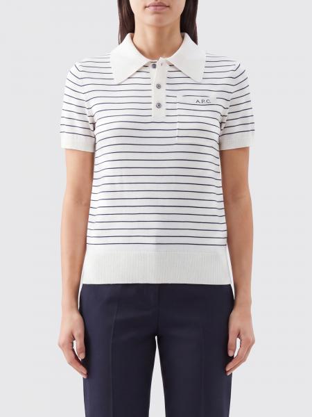 Striped Knit Cotton Polo Shirt A.P.C. with Short Sleeves and Patch Pocket