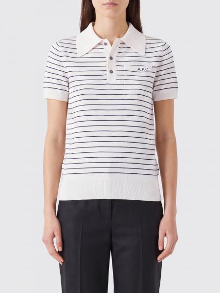 Striped Knit Cotton Polo Shirt A.P.C. with Short Sleeves and Patch Pocket