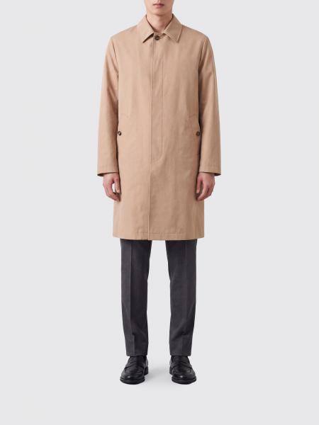 CANALI 숨김 버튼 싱글 브레스티드 코튼 혼방 트렌치 코트