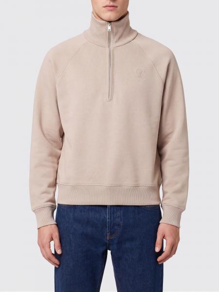 Ami Paris Pure Cotton Sweatshirt with High Neck and Half-Zip Closure