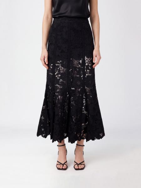 SELF-PORTRAIT High-Waisted A-Line Lace Midi Skirt with Straight Hem