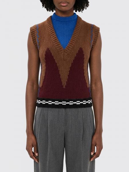 Marni Bicolour Abstract Pattern Wool Crewneck Waistcoat with Ribbed Trim