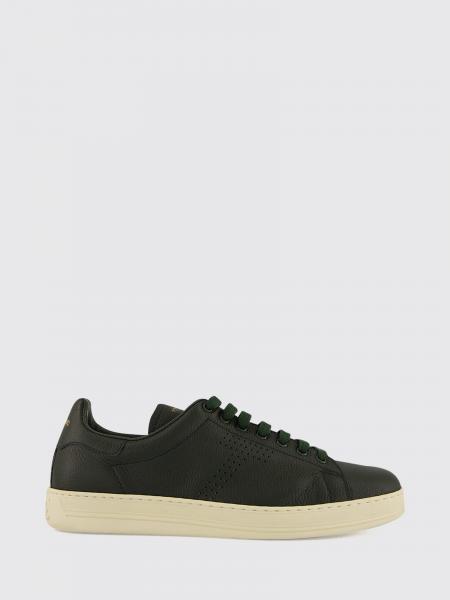 Tom Ford Grained Leather Low Top Sneakers with Perforated Monogram