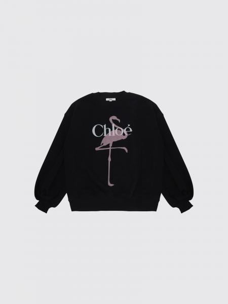 Sweatshirt Chloé à col rond pour fille en coton avec logo contrastant