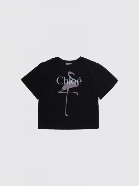 Chloé 女童棉质圆领 T 恤，饰有同色系徽标