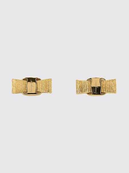 Vara Stud Earrings Ferragamo in Brass with Engraved Logo and Pin Closure