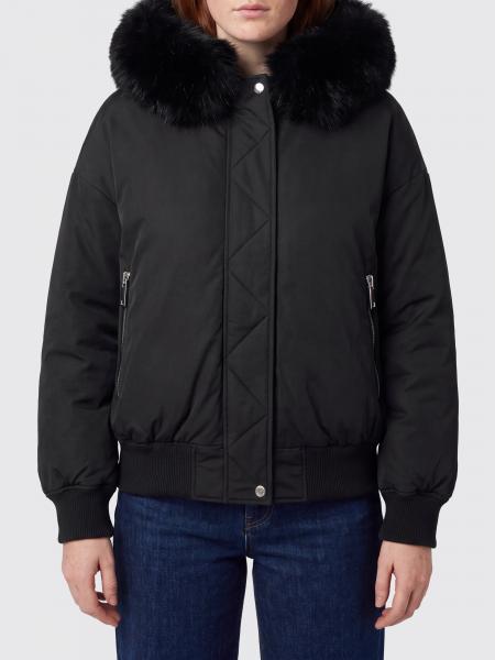 Michael Kors Satin Bomber Jacket with Hood and Fur Collar