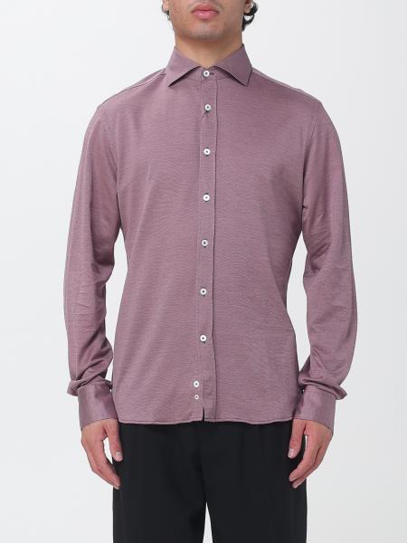 Slim Fit Piqué Cotton Shirt Canali with French Collar and Long Sleeves