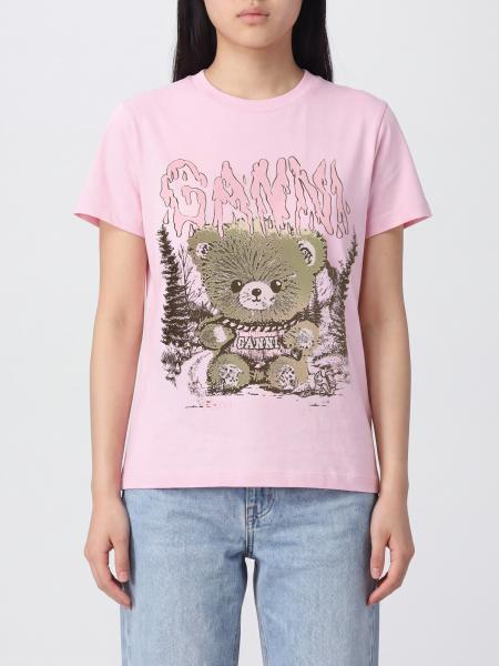 Short-Sleeved T-Shirt Ganni in Organic Cotton with Teddy Bear Print