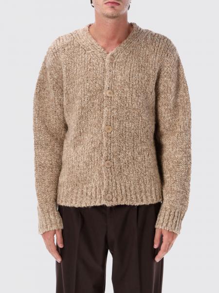 Sunflower V-Neck Cardigan in Wool and Alpaca Blend with Ribbed Trims
