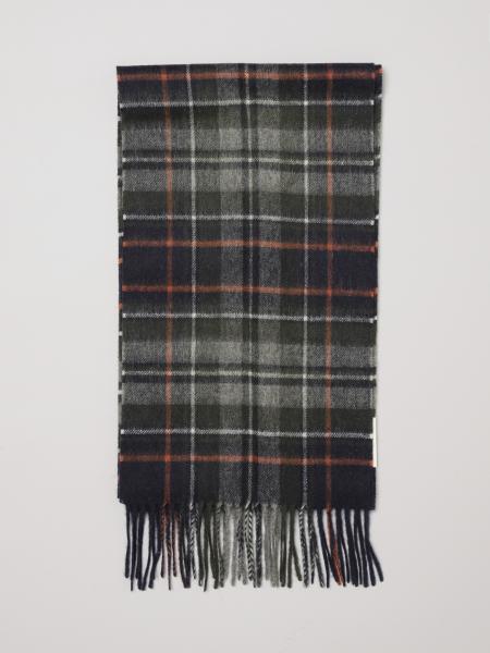 Barbour Tartan Pattern Scarf in Wool and Cashmere Blend with Fringed Edges