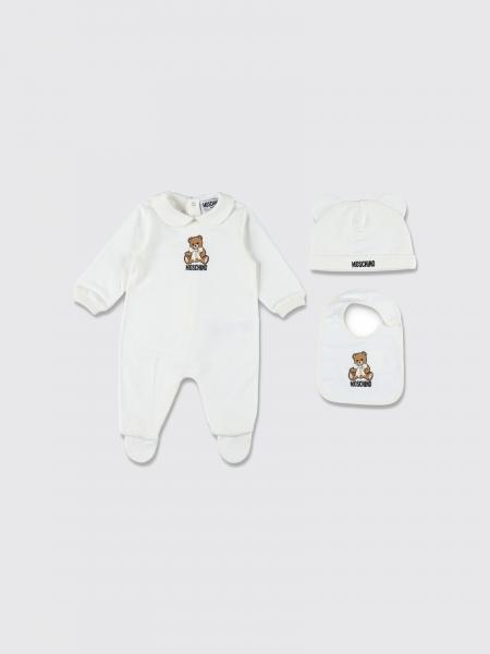 Set tre pezzi Moschino da bambino in cotone con tutina e collo Peter Pan