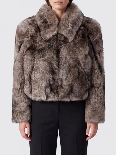 Short Single-Breasted Chloé Coat in Brushed Shearling with Classic Collar