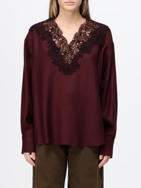Ermanno Scervino Wool Knit Top with V-Neck and Embroidered Lace Inserts