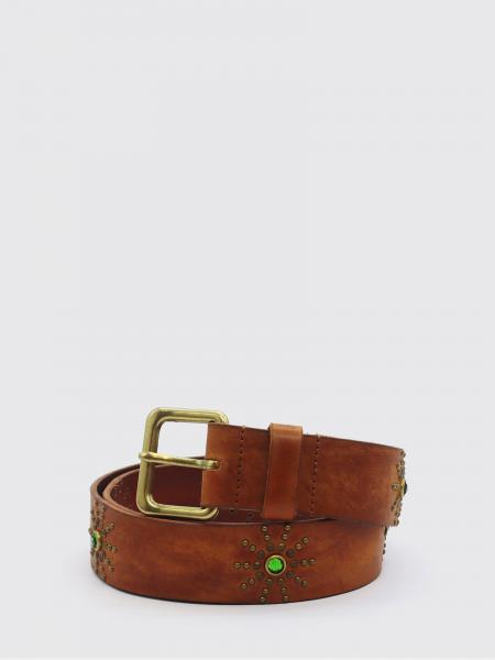 Brown Leather Belt HTC Los Angeles with Embroidery and a Logo Buckle