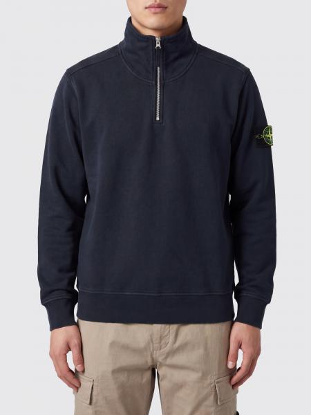Felpa Stone Island in cotone con mezza zip, collo a imbuto e patch logo Compass