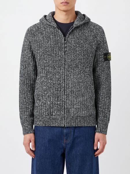 Hooded Ribbed Cotton Cardigan Stone Island with Zip and Logo Patch