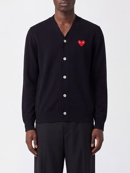 V-Neck Wool Cardigan Comme des Garçons Play with an Embroidered Logo