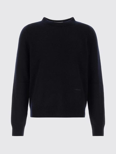 Maglia girocollo Fendi in 100% cashmere con polsini e fondo a costine