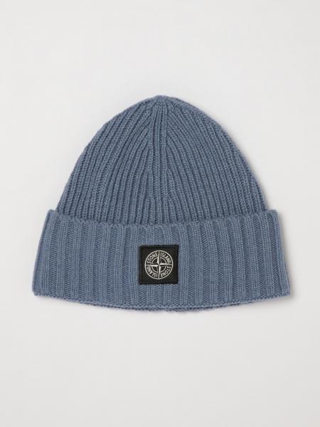 Boy's Ribbed Virgin Wool Beanie Stone Island Junior with Compass Logo