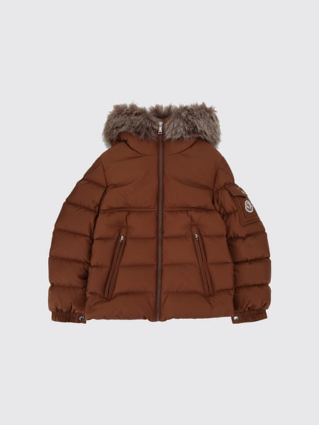 Boy's Short Quilted Down Jacket Moncler in Nylon with Shearling Hood