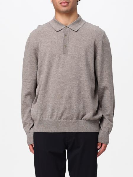 Long-Sleeved Knit Polo Shirt BOSS in Pure Virgin Wool