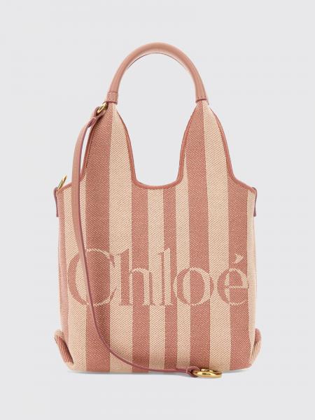 Striped Cotton Handbag Chloé with Jacquard Logo and Leather Handles