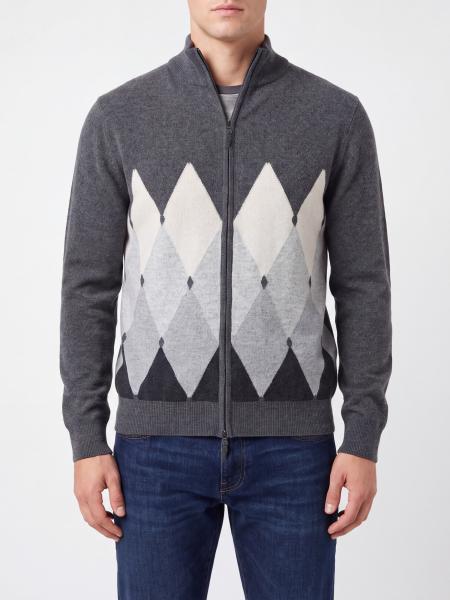 Ballantyne Argyle Pattern 100% Cashmere Zip Cardigan