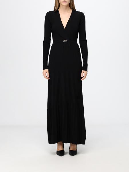 Twinset Slim Fit Pleated Knit Midi Dress in Viscose with V-Neck and Belt
