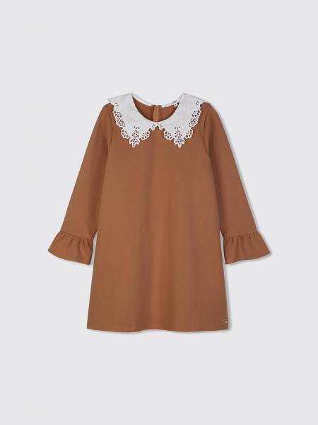 Girl's Short Dress Chloé in Cotton Blend with Lace Collar