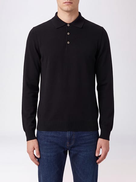 Brunello Cucinelli Long-Sleeved Knit Polo Shirt in Pure Cotton with Ribbed Collar