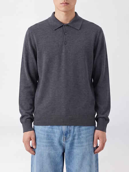 Brunello Cucinelli リブカラー付きピュアコットン製長袖ニットポロシャツ